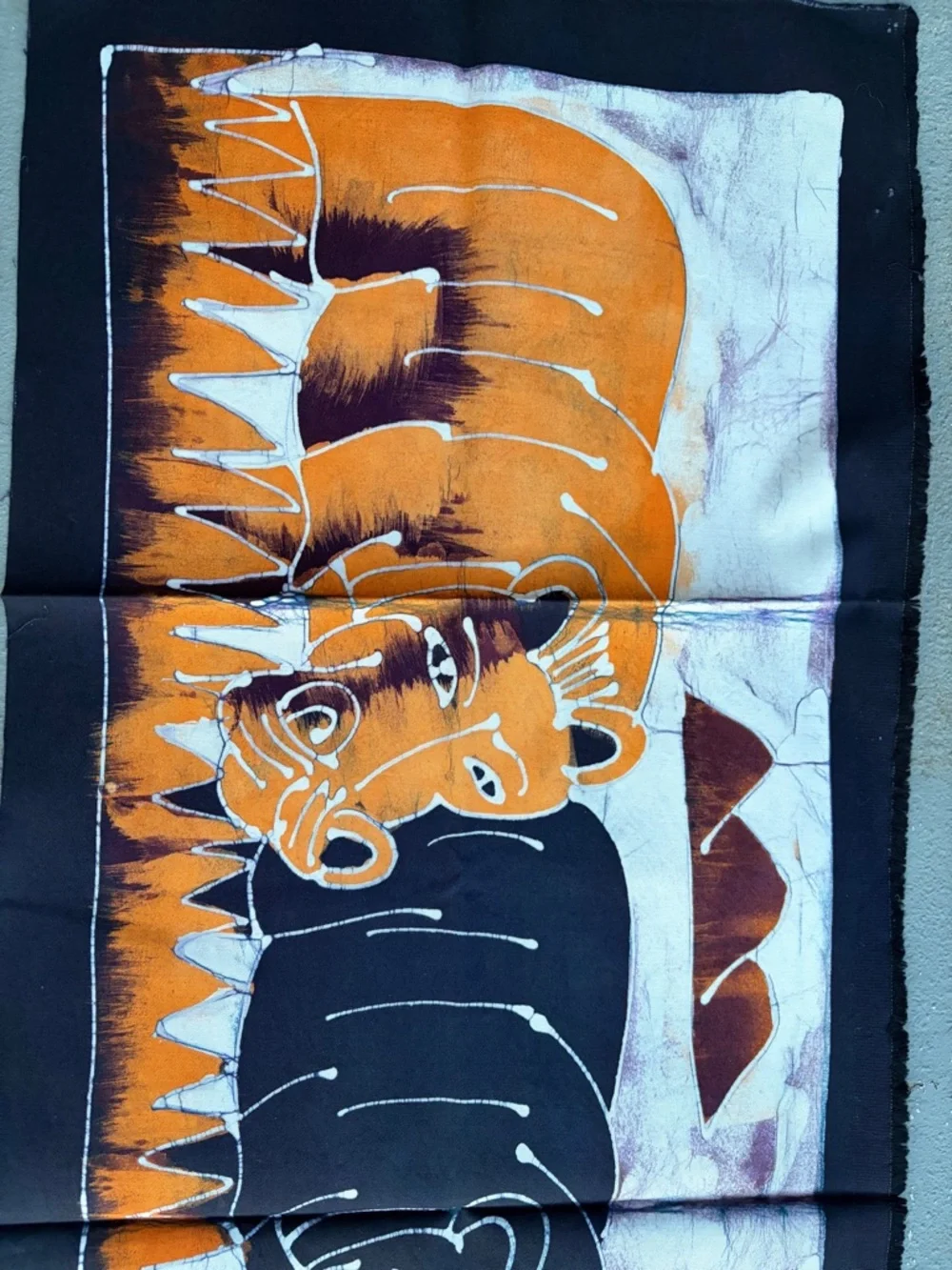 Hand Crafted African Batik Wall Art And Also Hippo Scarf - Orange & Black